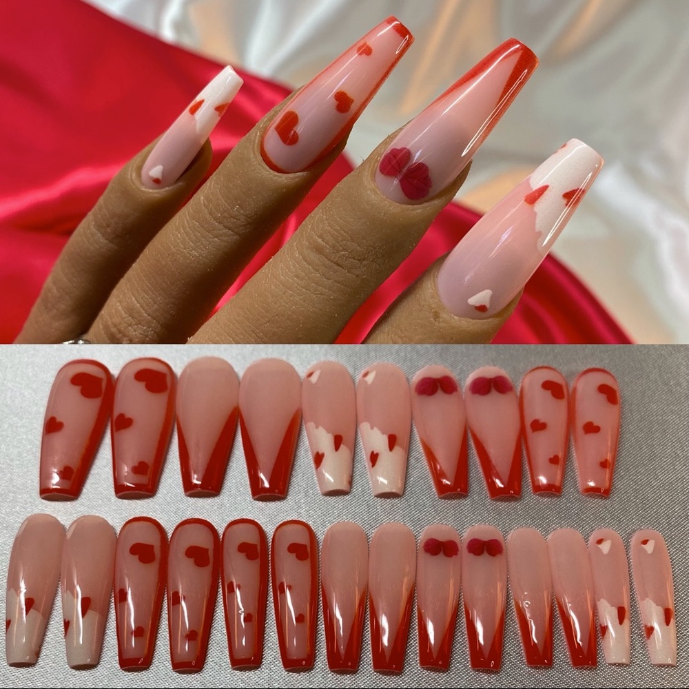 24 piece set  Press on Nails coffin shape